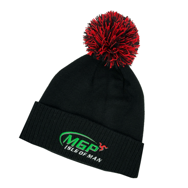 MANX GRAND PRIX - BLACK/RED BOBBLE HAT 24MGP-BR